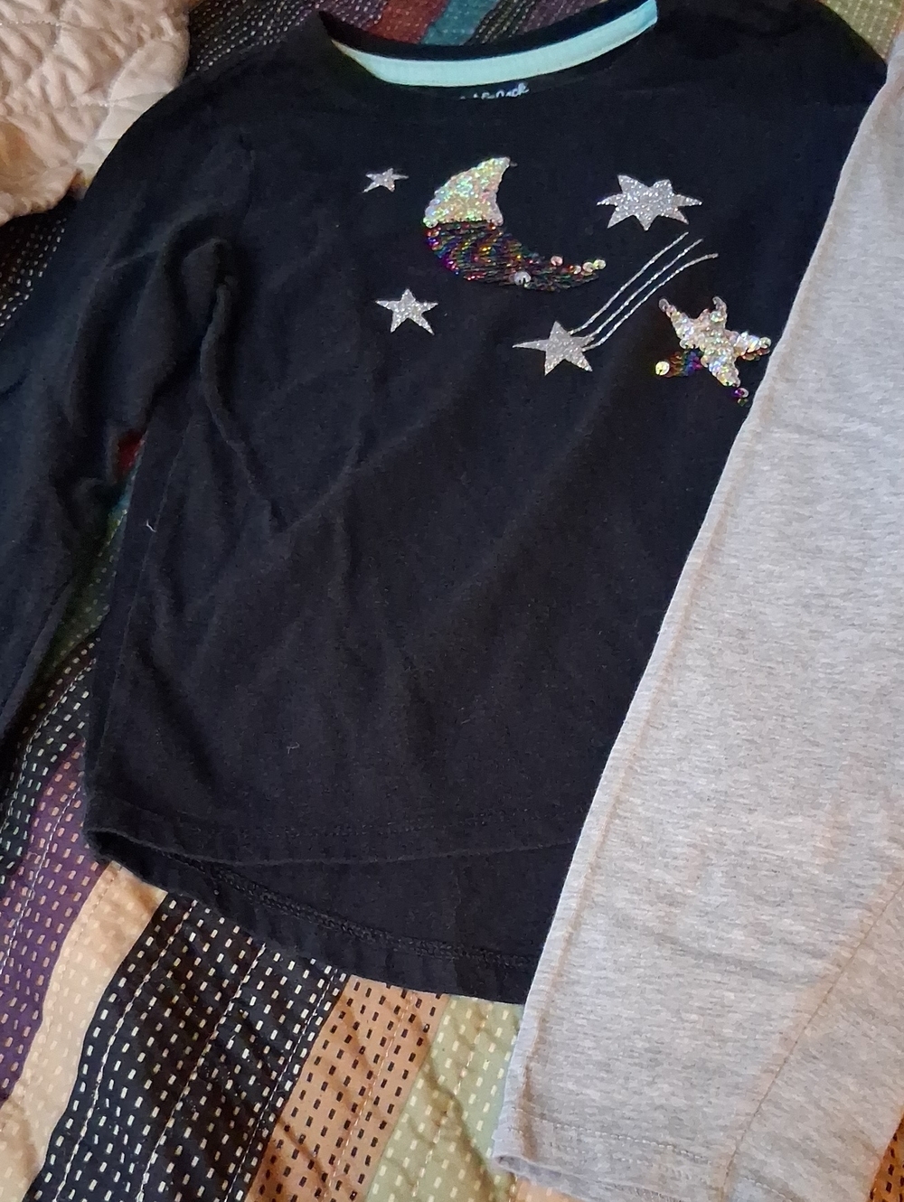 Cat & Jack Black Tee with Mint  Trim